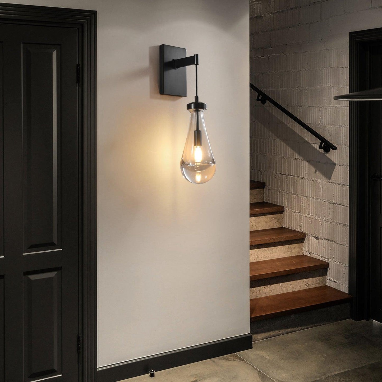 Wall Sconce Modern with Teardrop Glass Shade and Hardwired E12 Fitting