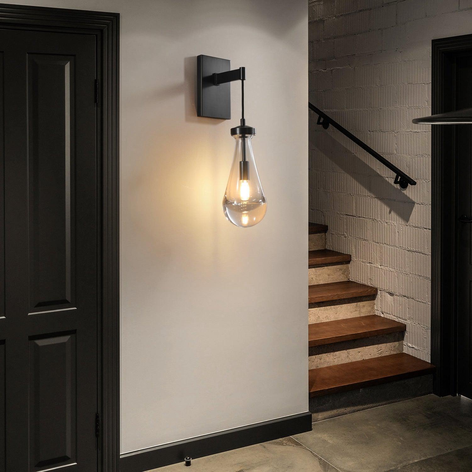 Wall Sconce Modern with Teardrop Glass Shade and Hardwired E12 Fitting