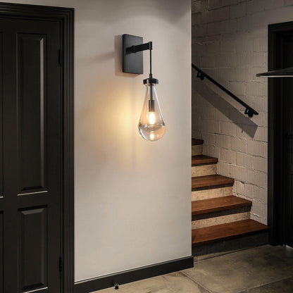 Wall Sconce Modern with Teardrop Glass Shade and Hardwired E12 Fitting