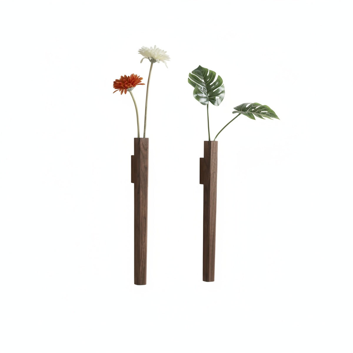 Wall Vase Minimalist Wood with Glass Tube and Wall Mount Hardware