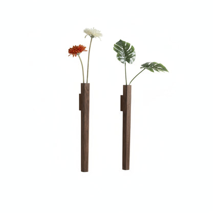 Wall Vase Minimalist Wood with Glass Tube and Wall Mount Hardware