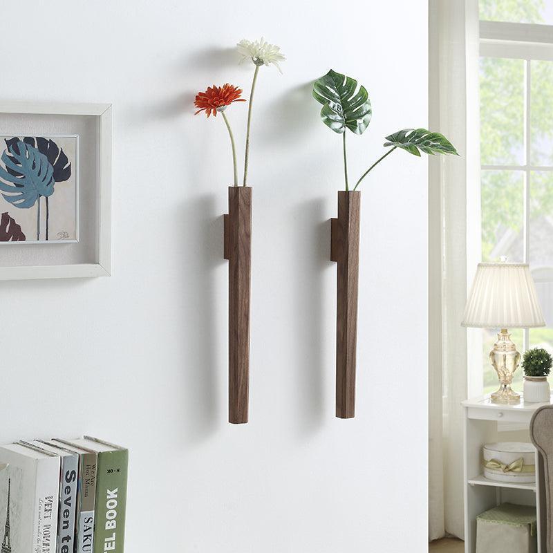 Wall Vase Minimalist Wood with Glass Tube and Wall Mount Hardware