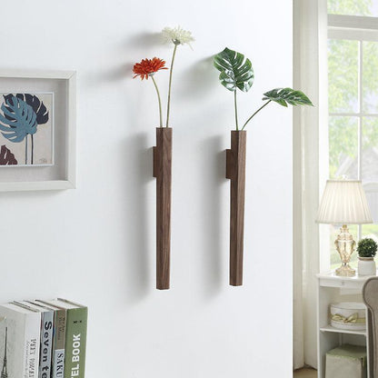 Wall Vase Minimalist Wood with Glass Tube and Wall Mount Hardware
