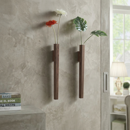 Wall Vase Minimalist Wood with Glass Tube and Wall Mount Hardware