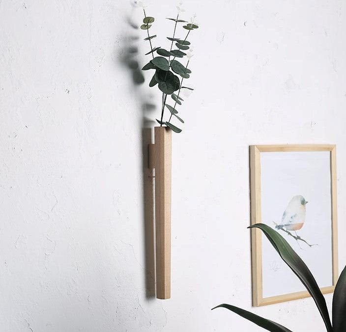 Wall Vase Minimalist Wood with Glass Tube and Wall Mount Hardware