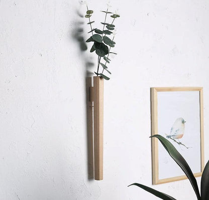 Wall Vase Minimalist Wood with Glass Tube and Wall Mount Hardware