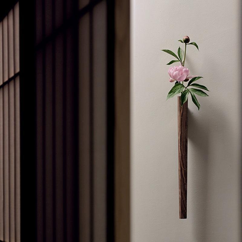 Wall Vase Minimalist Wood with Glass Tube and Wall Mount Hardware