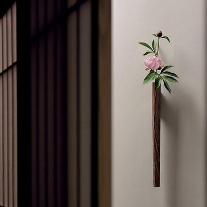 Wall Vase Minimalist Wood with Glass Tube and Wall Mount Hardware