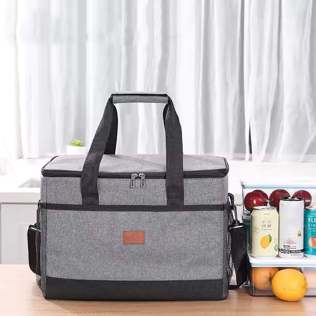 Waterproof Insulated Cooler Bag with Side Mesh Pockets and Shoulder Strap