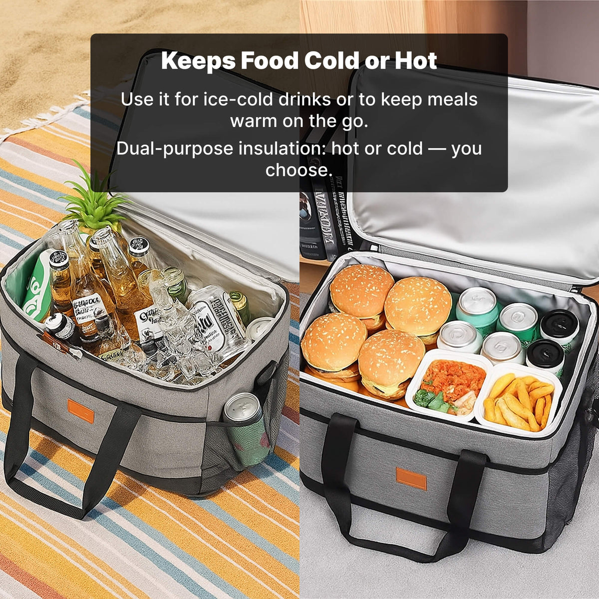 Waterproof Insulated Cooler Bag with Side Mesh Pockets and Shoulder Strap