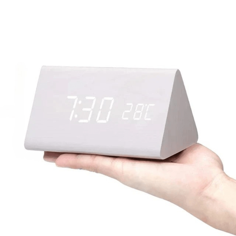 Wood Look LED Alarm Clock with Voice Activation and Temperature Display