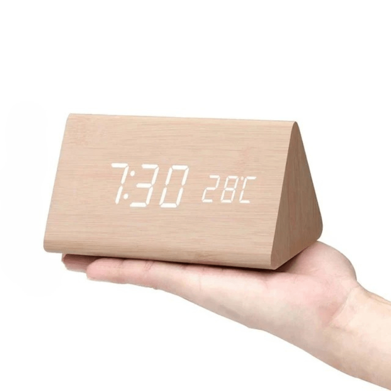 Wood Look LED Alarm Clock with Voice Activation and Temperature Display