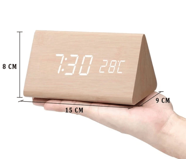 Wood Look LED Alarm Clock with Voice Activation and Temperature Display