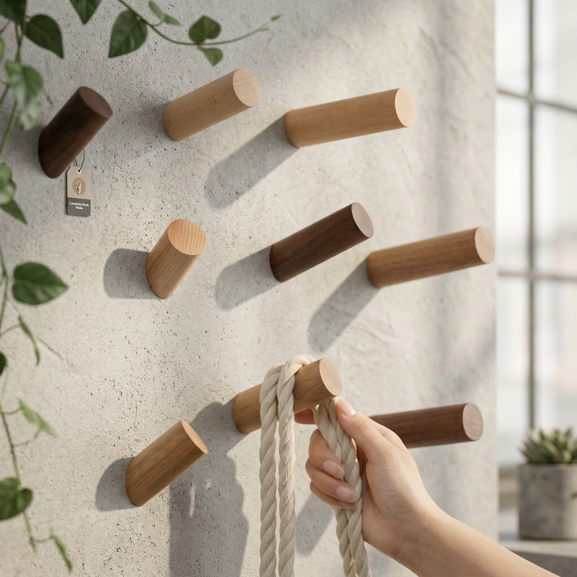 Wood Wall Hook with Angled Design for Coats, Bags and Keys