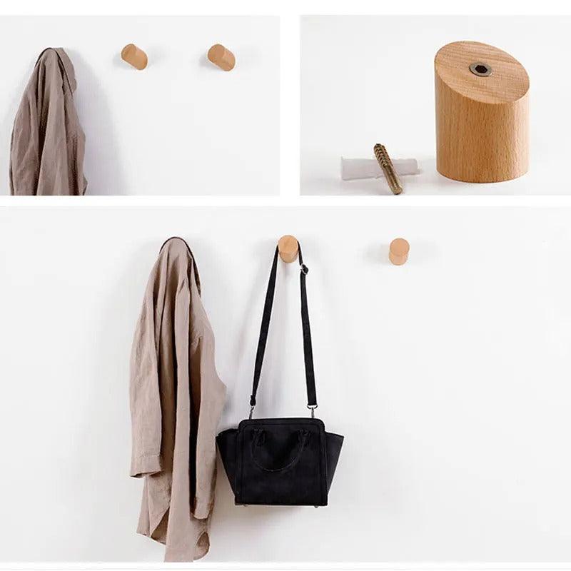Wood Wall Hook with Angled Design for Coats, Bags and Keys