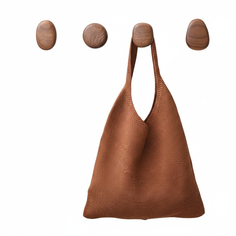 Wooden Wall Hooks Set of 4 in Pebble Shapes