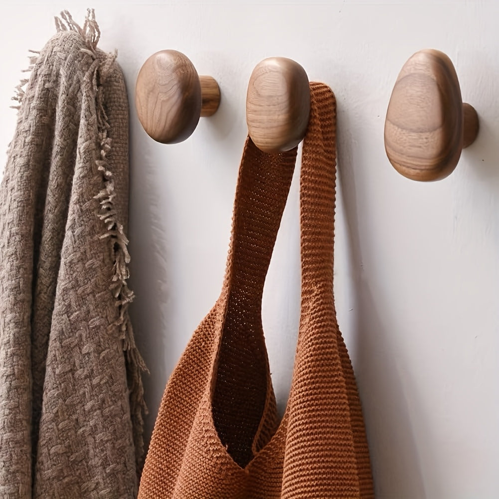 Wooden Wall Hooks Set of 4 in Pebble Shapes