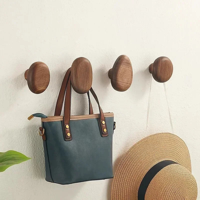 Wooden Wall Hooks Set of 4 in Pebble Shapes