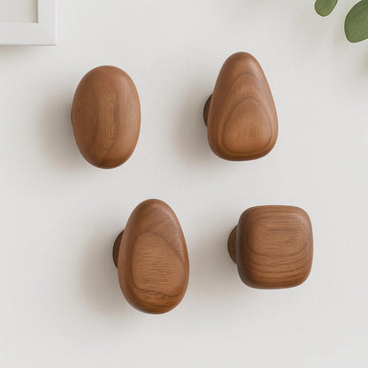Wooden Wall Hooks Set of 4 in Pebble Shapes