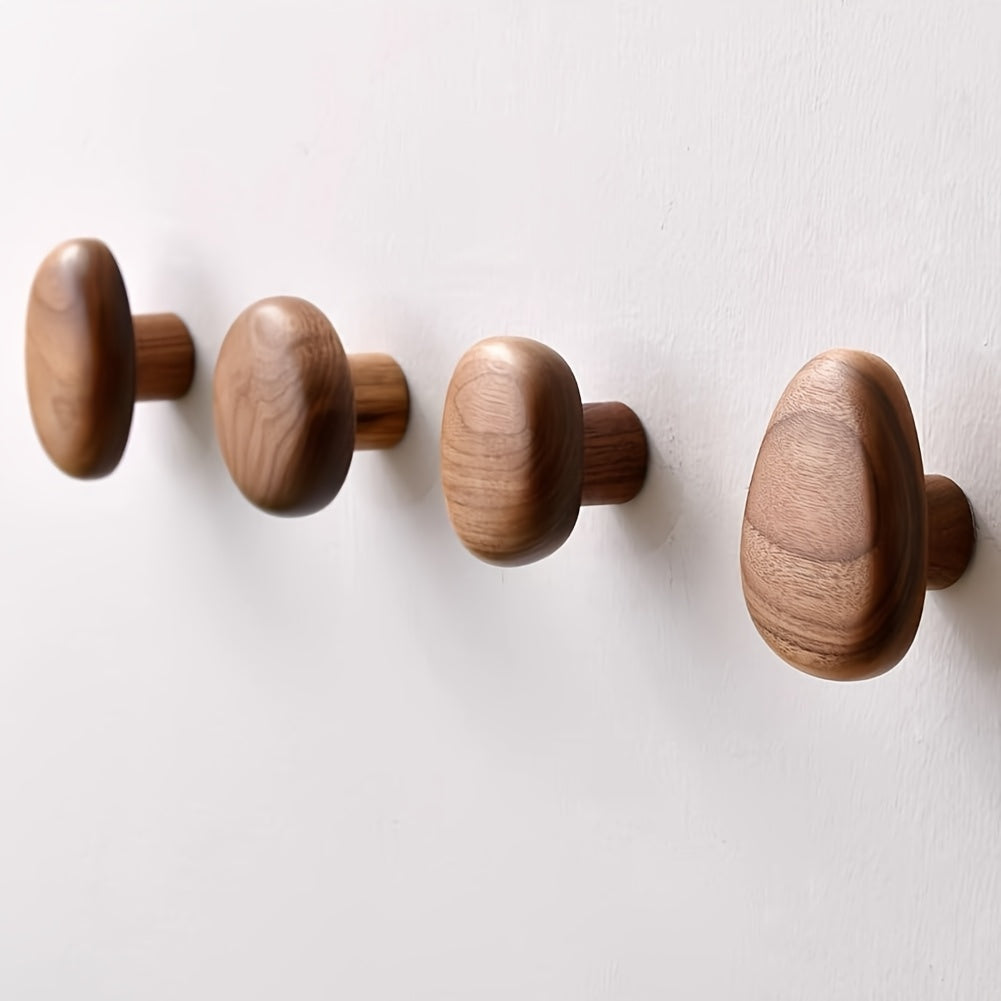 Wooden Wall Hooks Set of 4 in Pebble Shapes