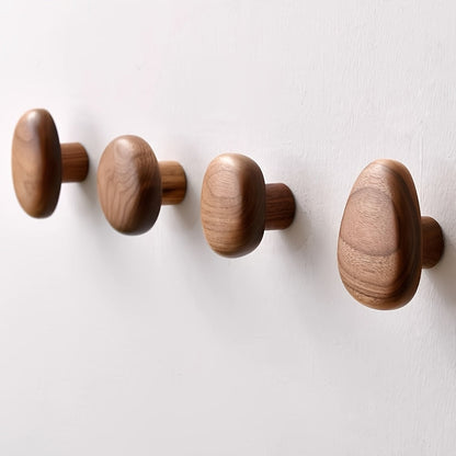 Wooden Wall Hooks Set of 4 in Pebble Shapes