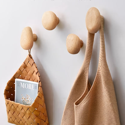 Wooden Wall Hooks Set of 4 in Pebble Shapes