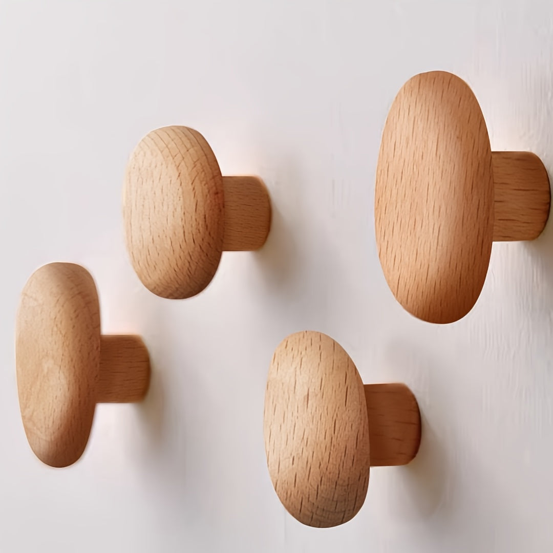 Wooden Wall Hooks Set of 4 in Pebble Shapes